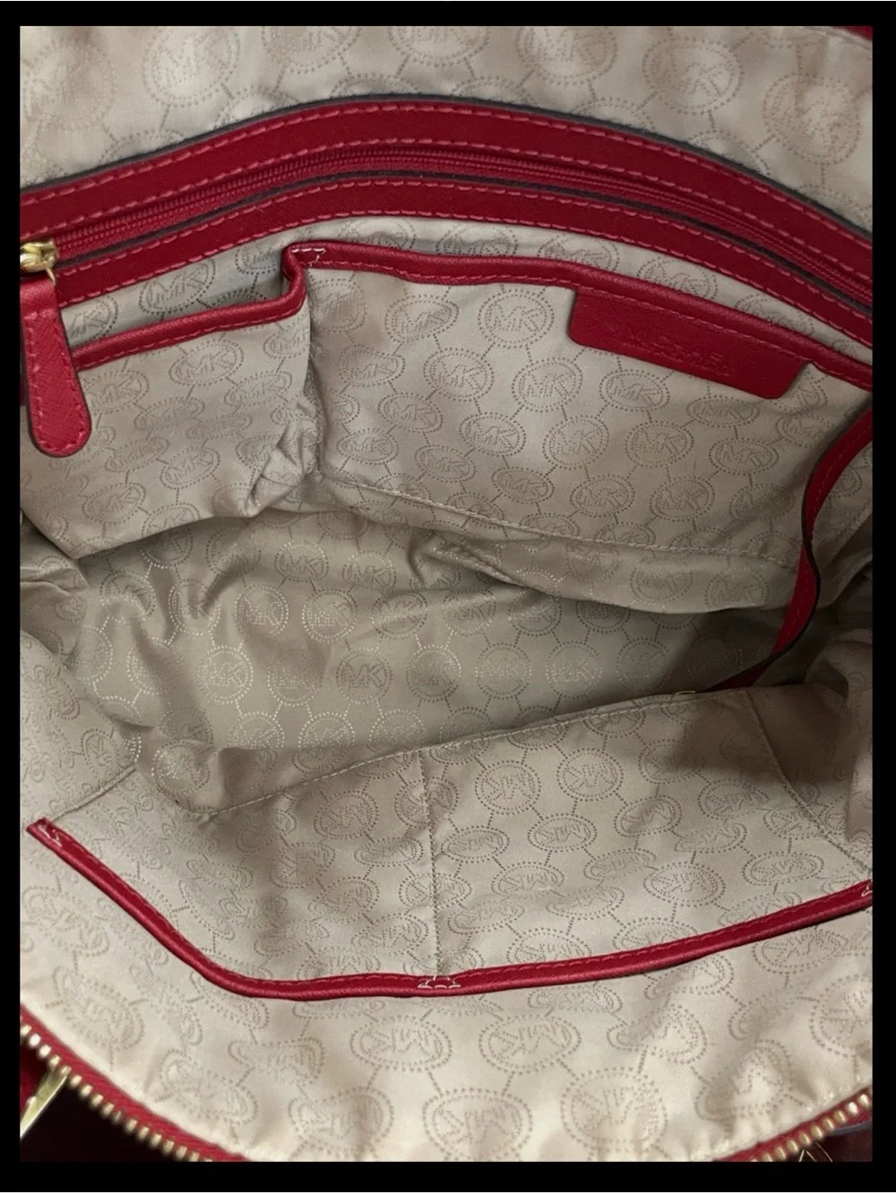 Michael Kors Red Saffiano Tote with Gold MK Charm